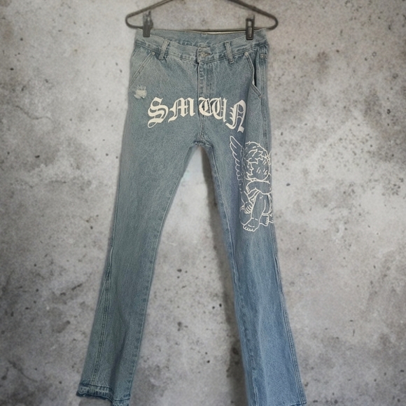 Blue Relaxed Fit Jeans with Graphics - Picture 2 of 8